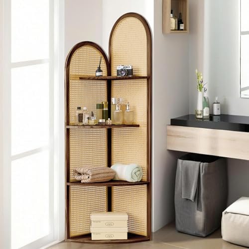 Asnefeli 4-Tier Corner Shelf Stand with Legs Brown