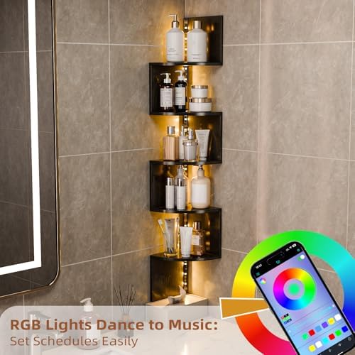 HAAYOT 5-Tier Corner Shelf with LED Lights Black