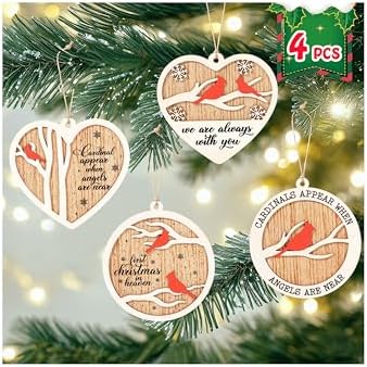 Memorial Christmas Ornaments Red Cardinal Bird Wooden Hanging Decorations