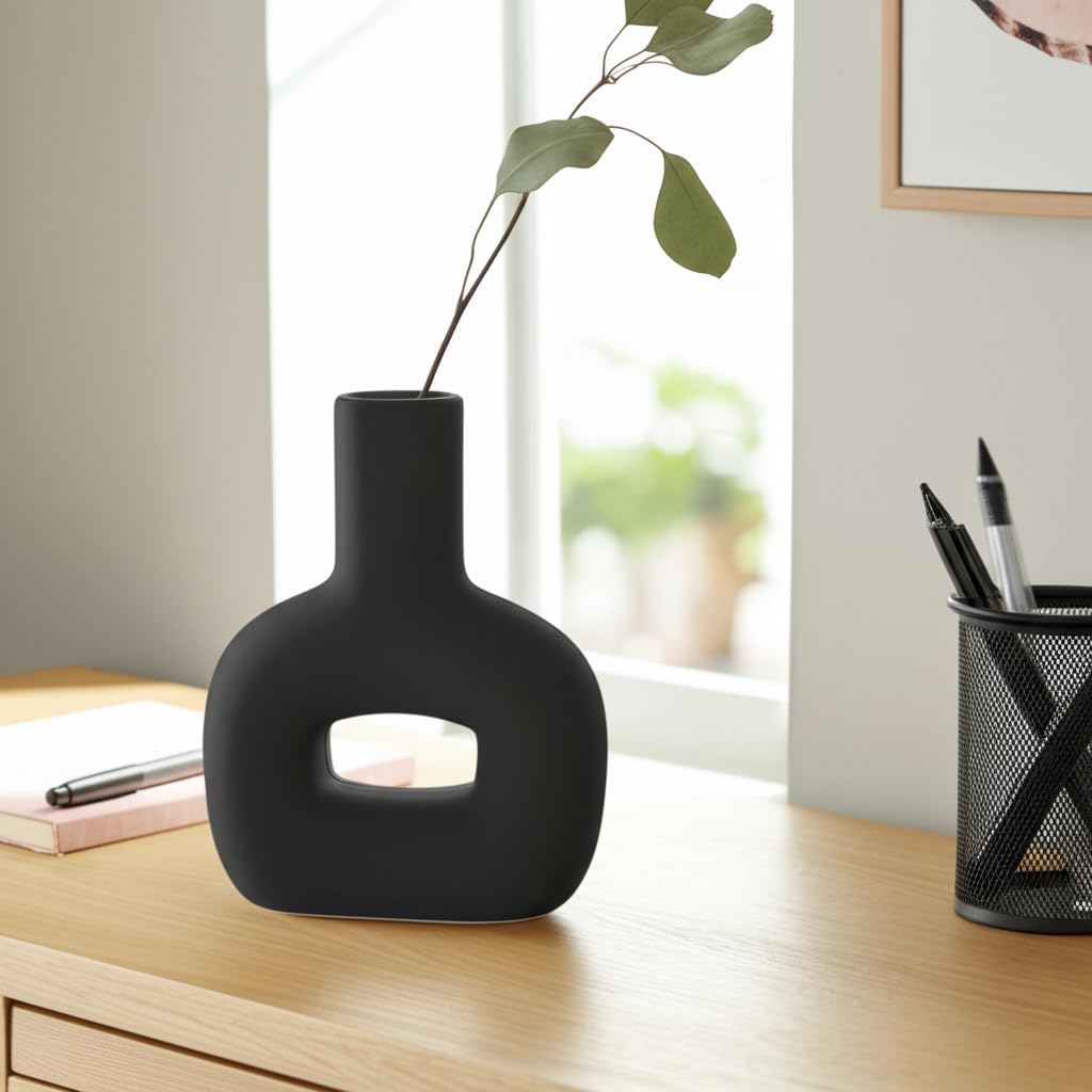Sagebrook Home Modern Stoneware Vase - Matte Black 8 Inch