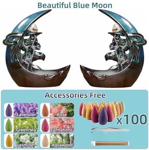 Moon Backflow Incense Holder with 60 Cones