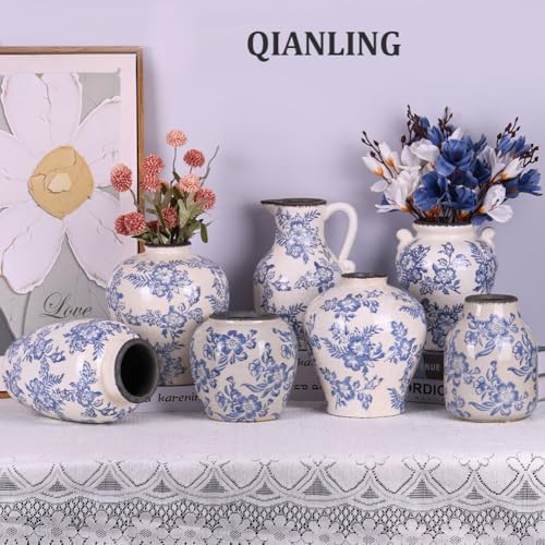 Blue and White Floral Vase - 96 Inch Chinoiserie Decor Vintage Ceramic Vase