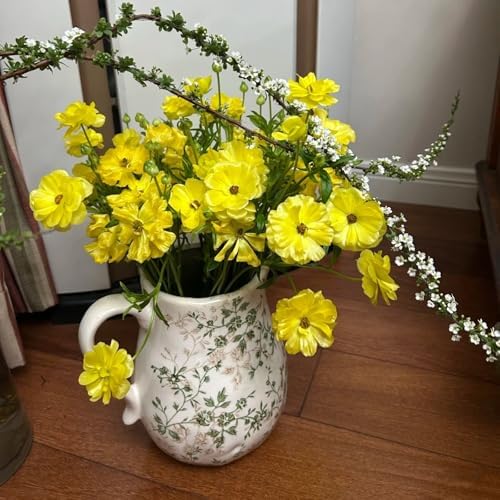 Green and Beige Ceramic Pitcher Vase with Handle