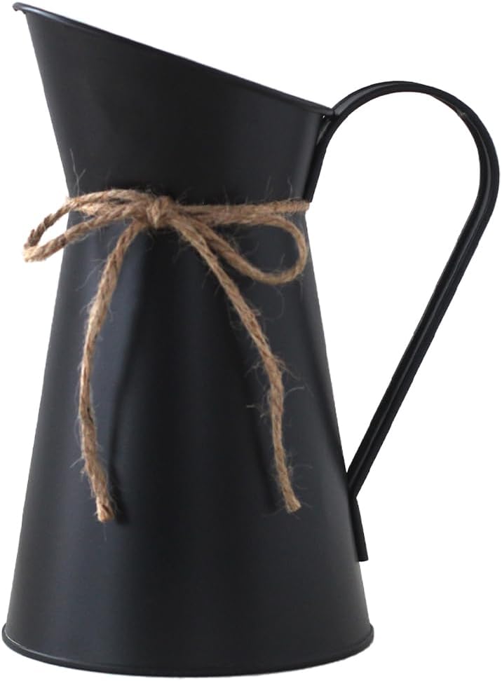 VOSAREA Vintage French Pitcher Vase 76 Inch Metal Bucket with Handle for Dried Flowers