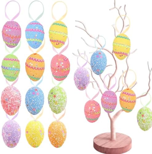 12PCS Multicolor Foam Easter Egg Hanging Decorations