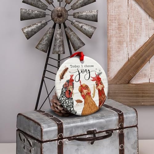 Charming Christmas Chicken Ornament - Rooster Decor with Today I Choose Joy Message