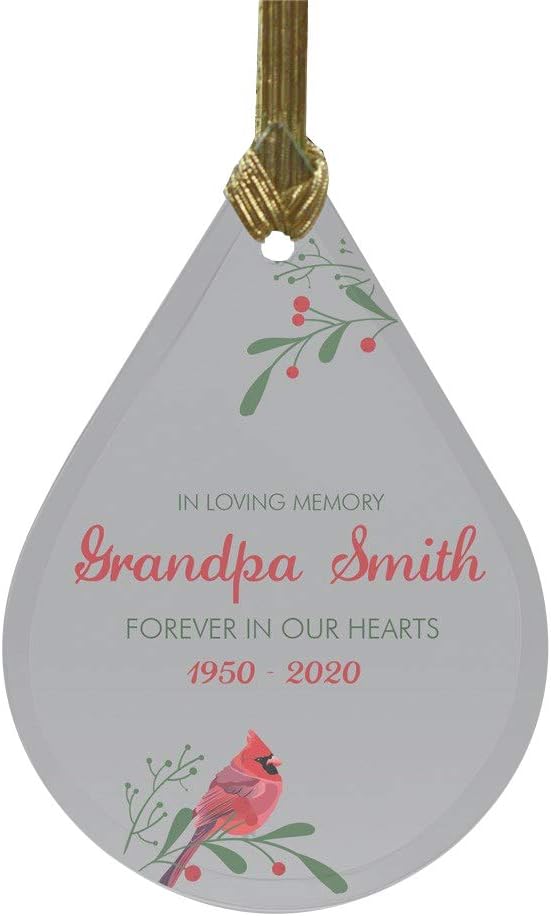 Personalized Memorial Ornament in Loving Memory Cardinal Tear Drop Glass
