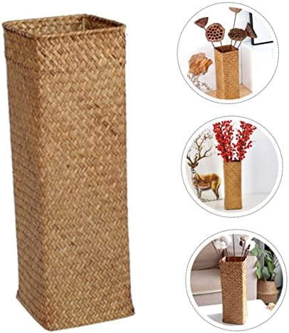 VINTORKY Woven Dried Flower Vase Rustic Tall Rattan Decorative Container