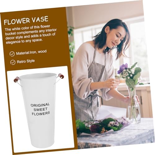 Rustic Vintage Flower Bucket Handle Vase for Farmhouse Decor