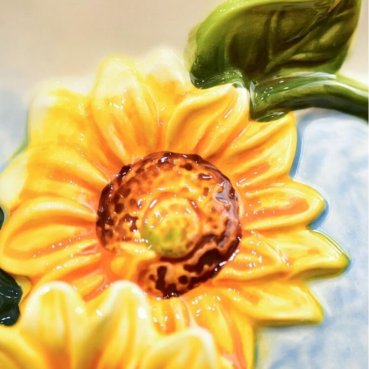 FORLONG Large Ceramic Water Pitcher Flower Vase with Sunflower and Bee Design Yellow 87 Inches Height