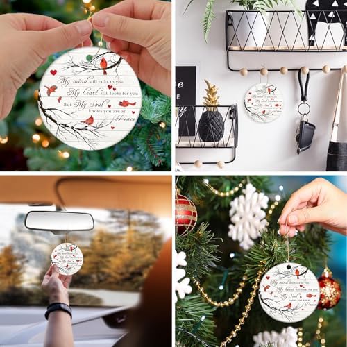 My Mind Still Talks to You Cardinal Circle Ceramic Christmas Ornament