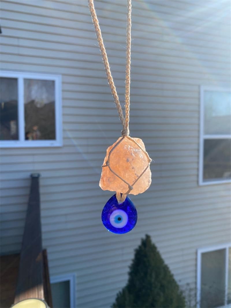 Bigbabybig Hanging Car Charm Natural Crystal Evil Eye Hemp Rope Protection Amulet