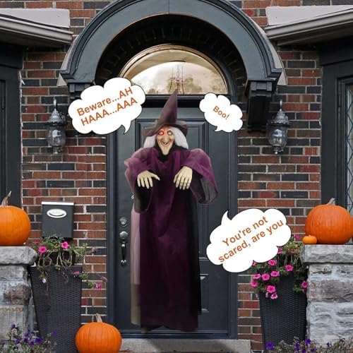 Giant 70 Inch Hanging Witch Halloween Decor with Lights and Sound
