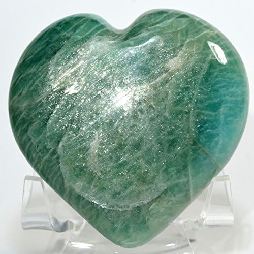 62mm Green Amazonite Puffy Heart Crystal Love Stone with Stand
