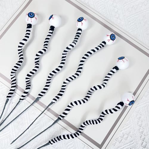 Halloween DIY Hanging Ornaments with Wool Bead Eyes on Twigs 6pcs