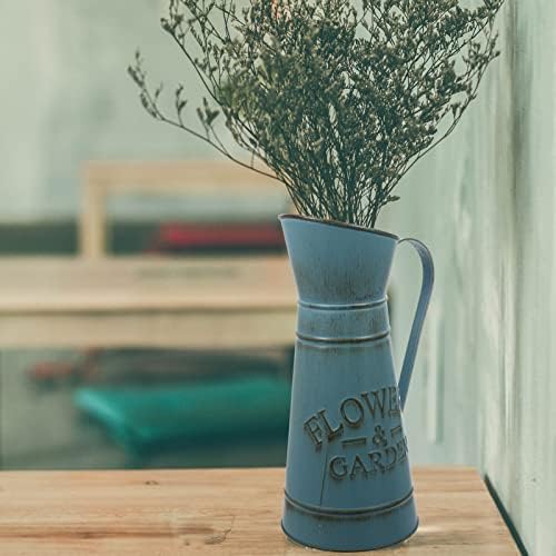 Vintage Blue Iron Pitcher Vase for Farmhouse Decor