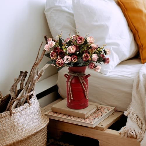 Rustic Galvanized Milk Can Vase Red