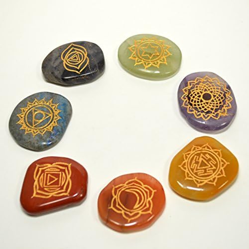 HQRP 7 Chakras Tumbled Crystal Set with Sanskrit Engravings