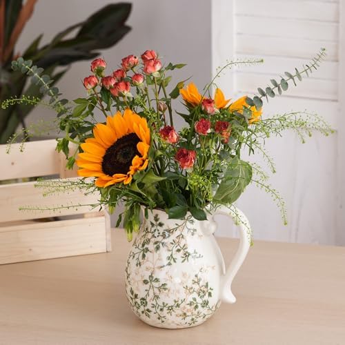 79 Inch Green and White Chinoiserie Vase with Handle