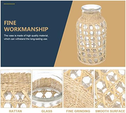Stobaza 1Pc Rattan Woven Glass Vase for Home Decor
