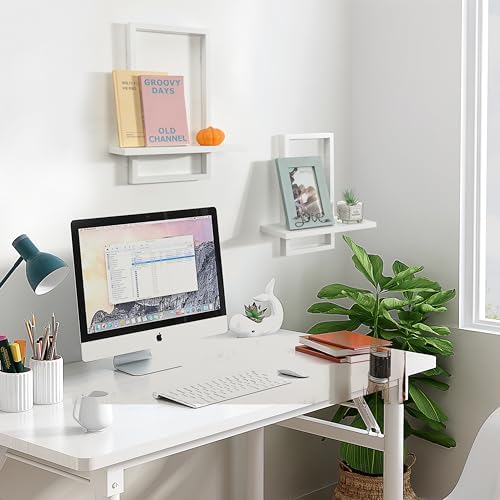 PHOENANCEE Square Floating Shelf Set of 2 Solid Wood White
