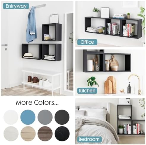 Kaboon Wall Mount Shelf Set of 3 Floating Cube Shelves Large Size Black