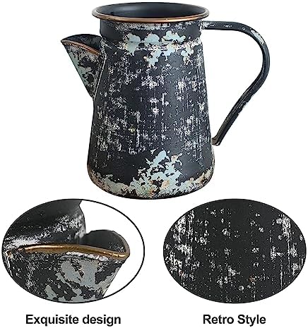 Vintage Metal Milk Jug Vase Shabby Chic Decor Black