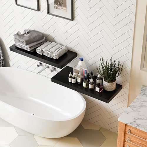 Black 24 Inch Floating Shelves with Invisible Brackets for Wall Decor