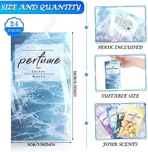 24 Pcs Hanging Closet Deodorizer Scented Sachets with Lavender Jasmine Waves Tulip