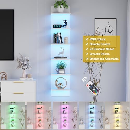 6 Tier Wall Shelf with LED Light White