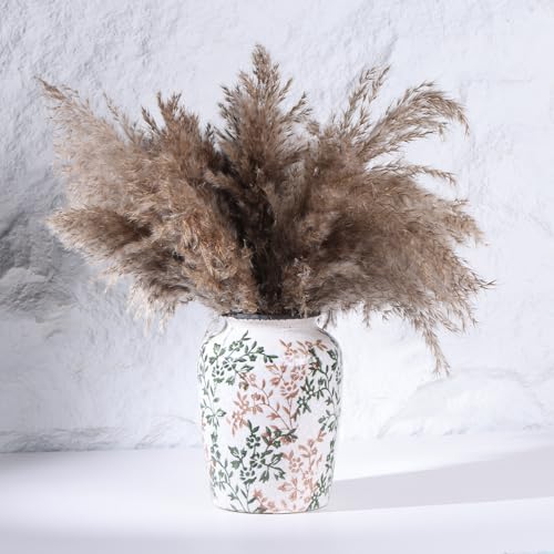 Vintage Green Ceramic Floral Vase - Retro Ice-Cracked Design