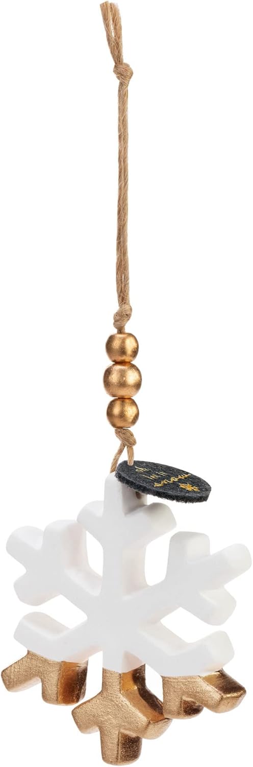 Snowflake Gold Tone and White 25 Inch Diffuser Hanging Christmas Ornament 2 PC Set