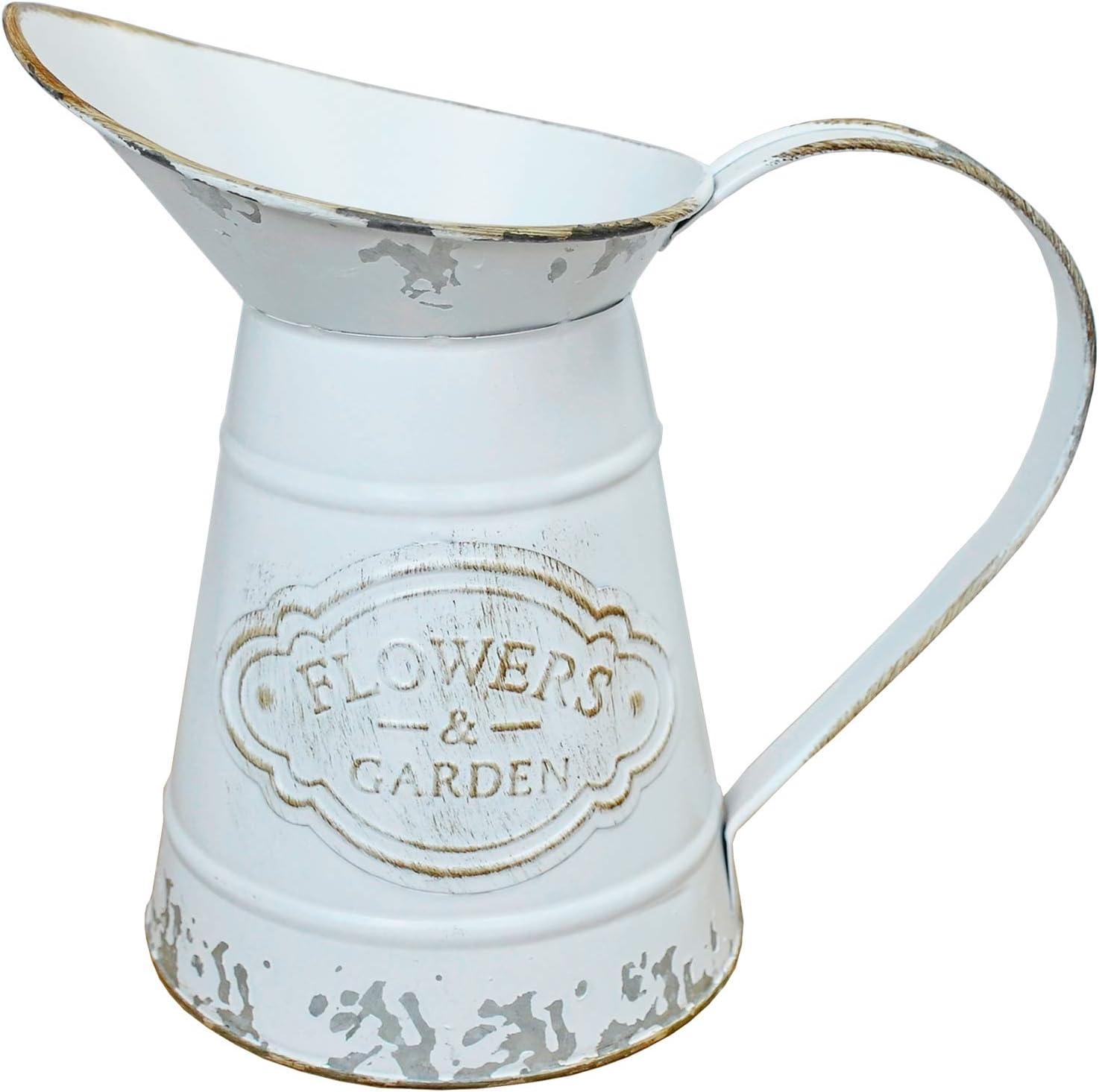 White Rustic Shabby Chic Metal Flower Vase