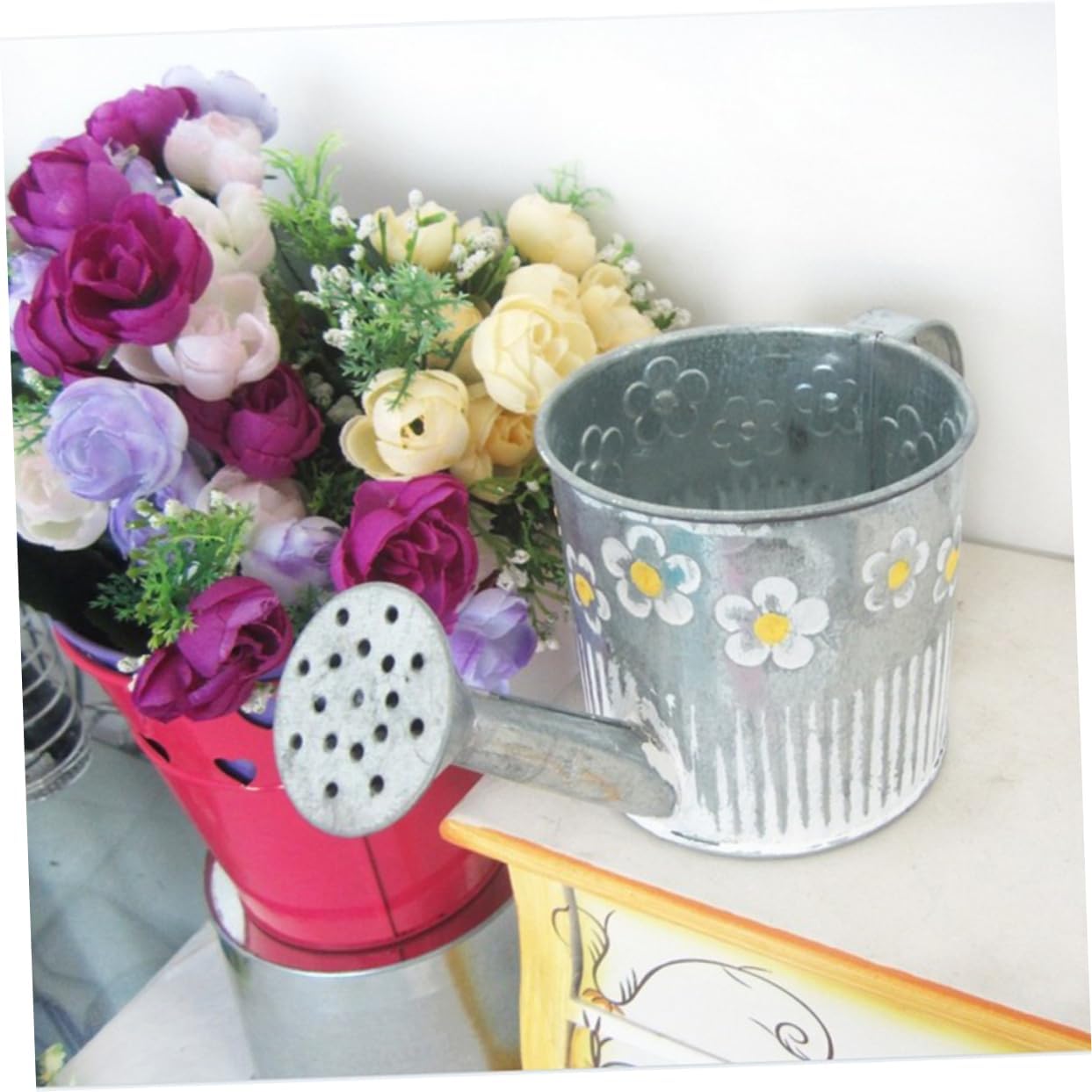 VINTORKY Iron Watering Pot Shape Flower Vase for Home Decor