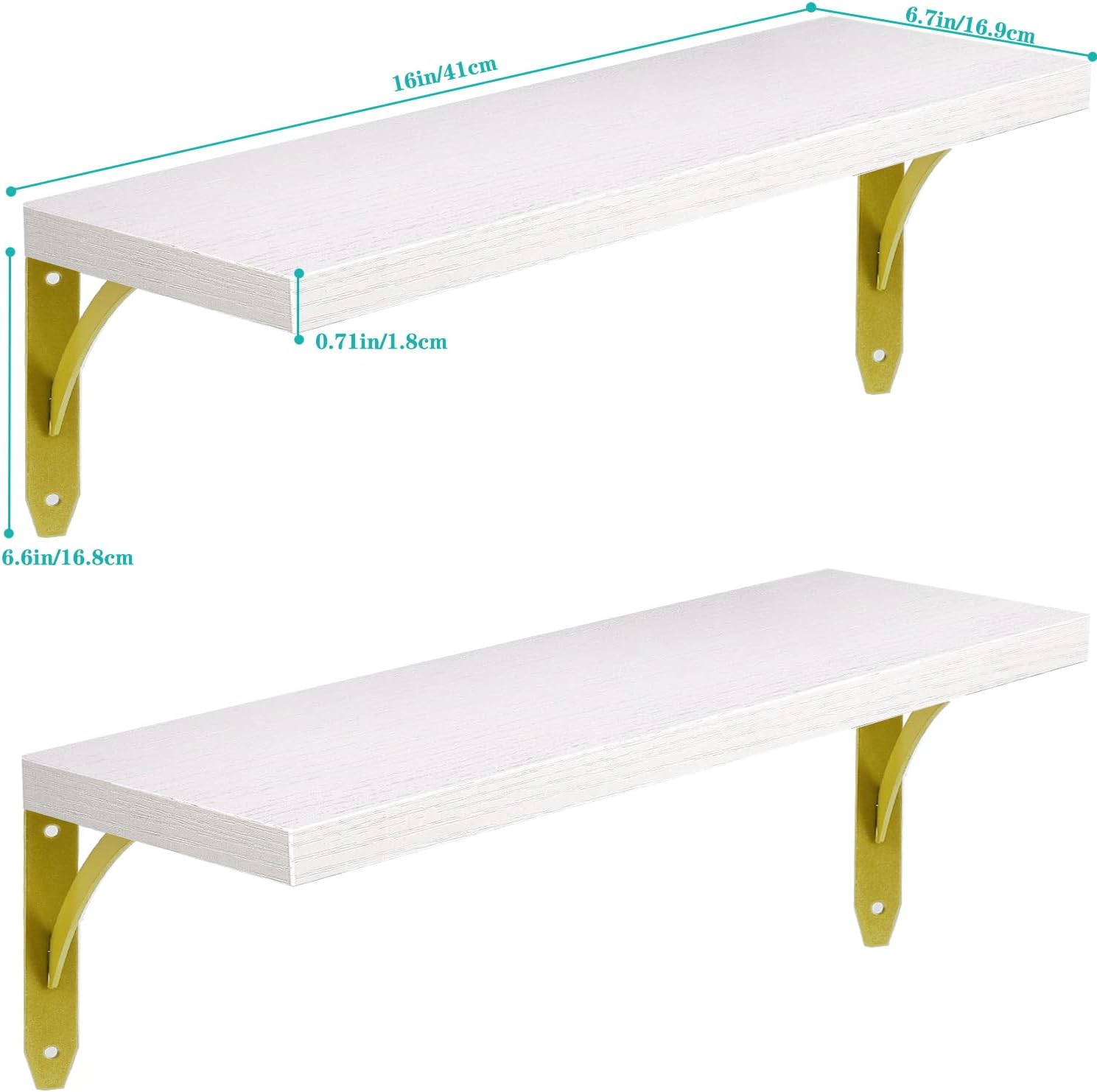 White and Gold Floating Shelves 16 in