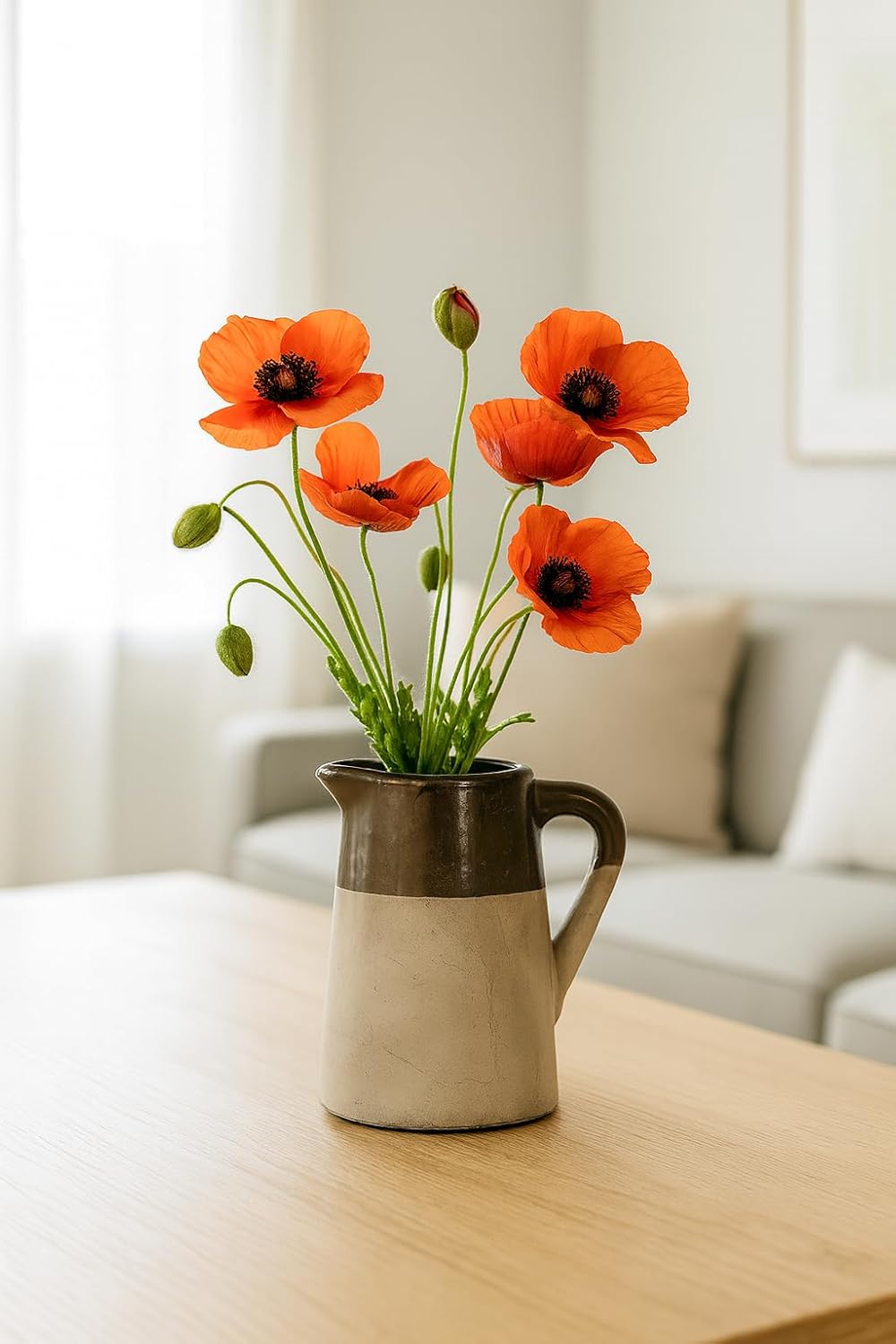 Two-Tone Ceramic Pitcher with Handle and Spout