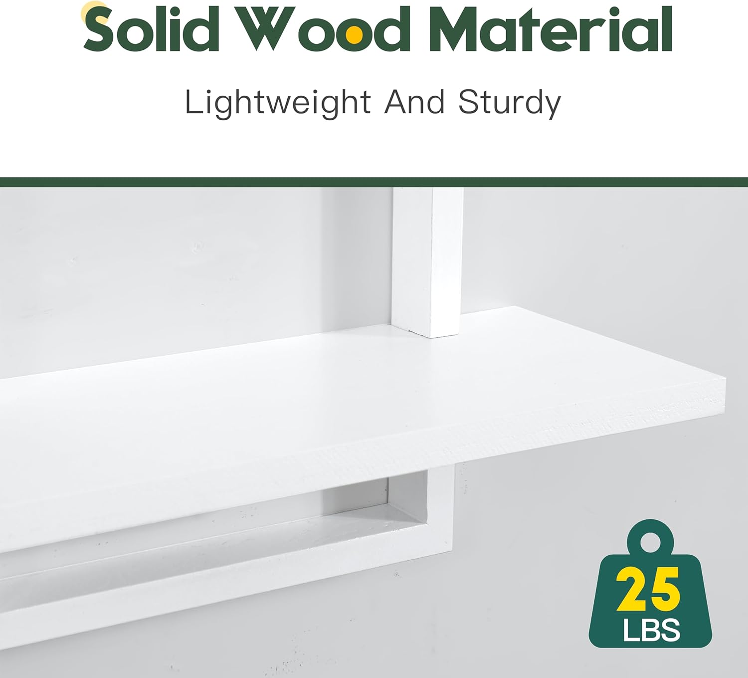 PHOENANCEE Square Floating Shelf Set of 2 Solid Wood White