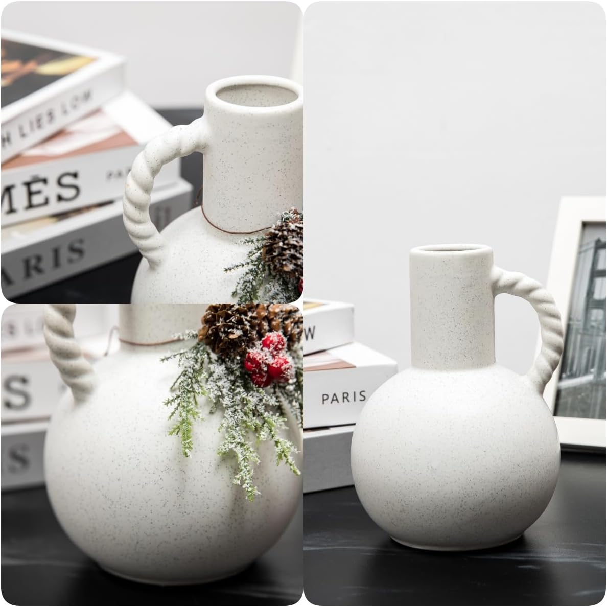 White Ceramic Vase with Handle for Modern Home Decor