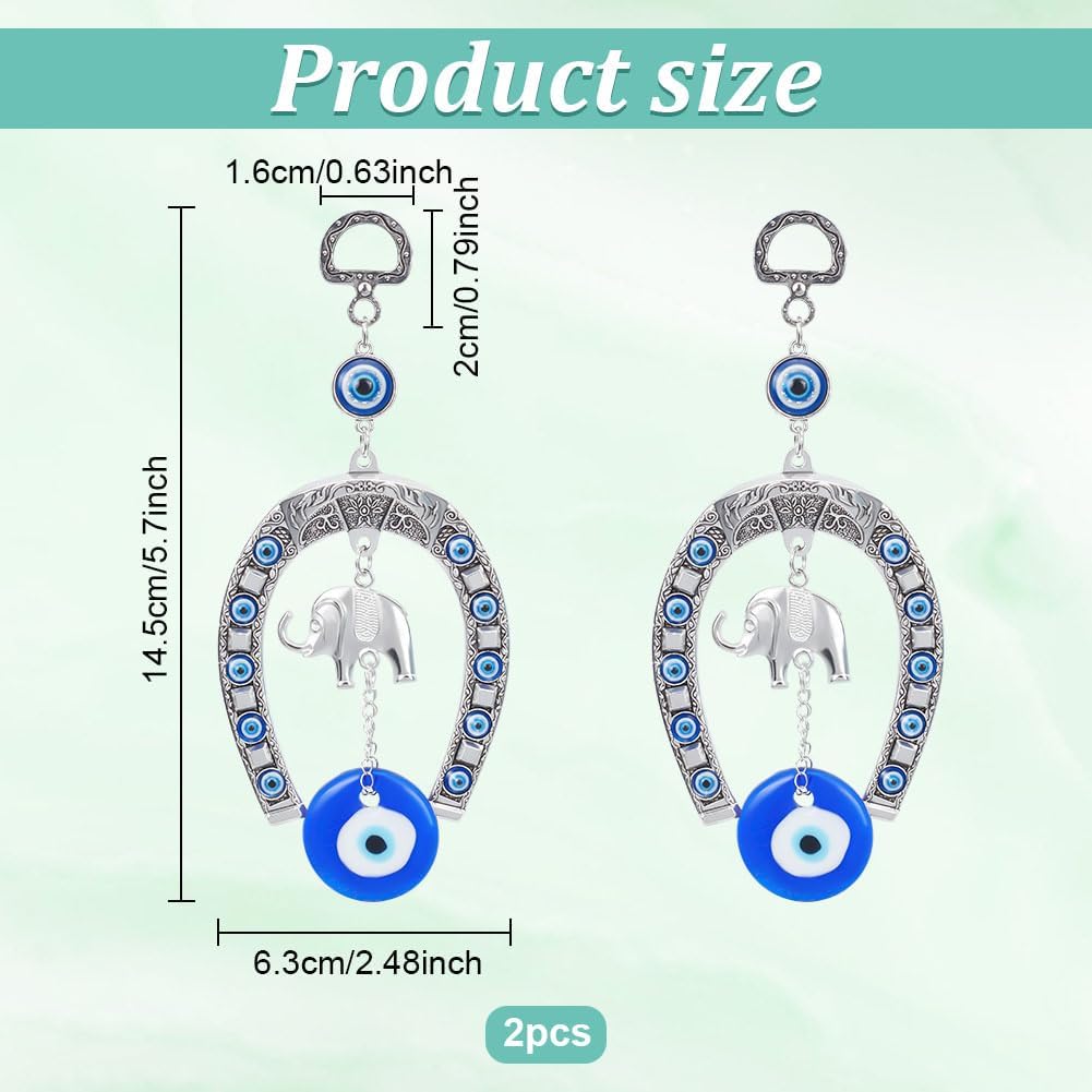 WEBEEDY 2PCS Evil Eye Car Hanging Decor Blue Silver