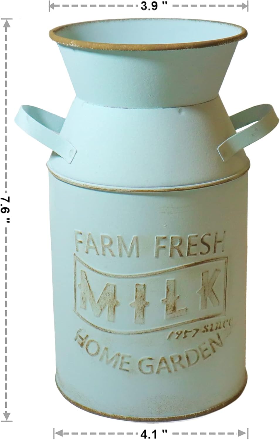 Galvanized Blue-Green Milk Can Vintage Vase