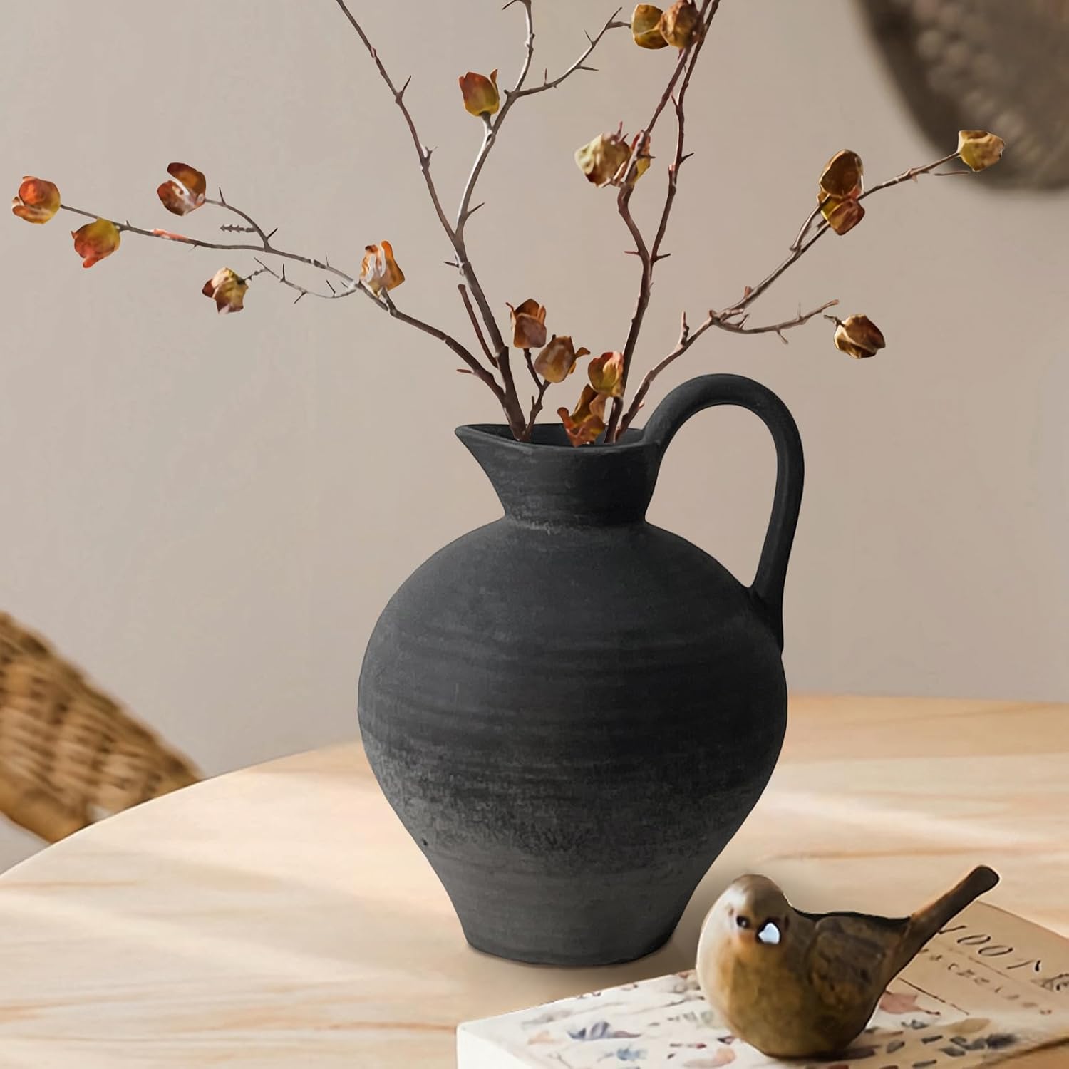 Ceramic Rustic Farmhouse Vase with Handle 87 Inch