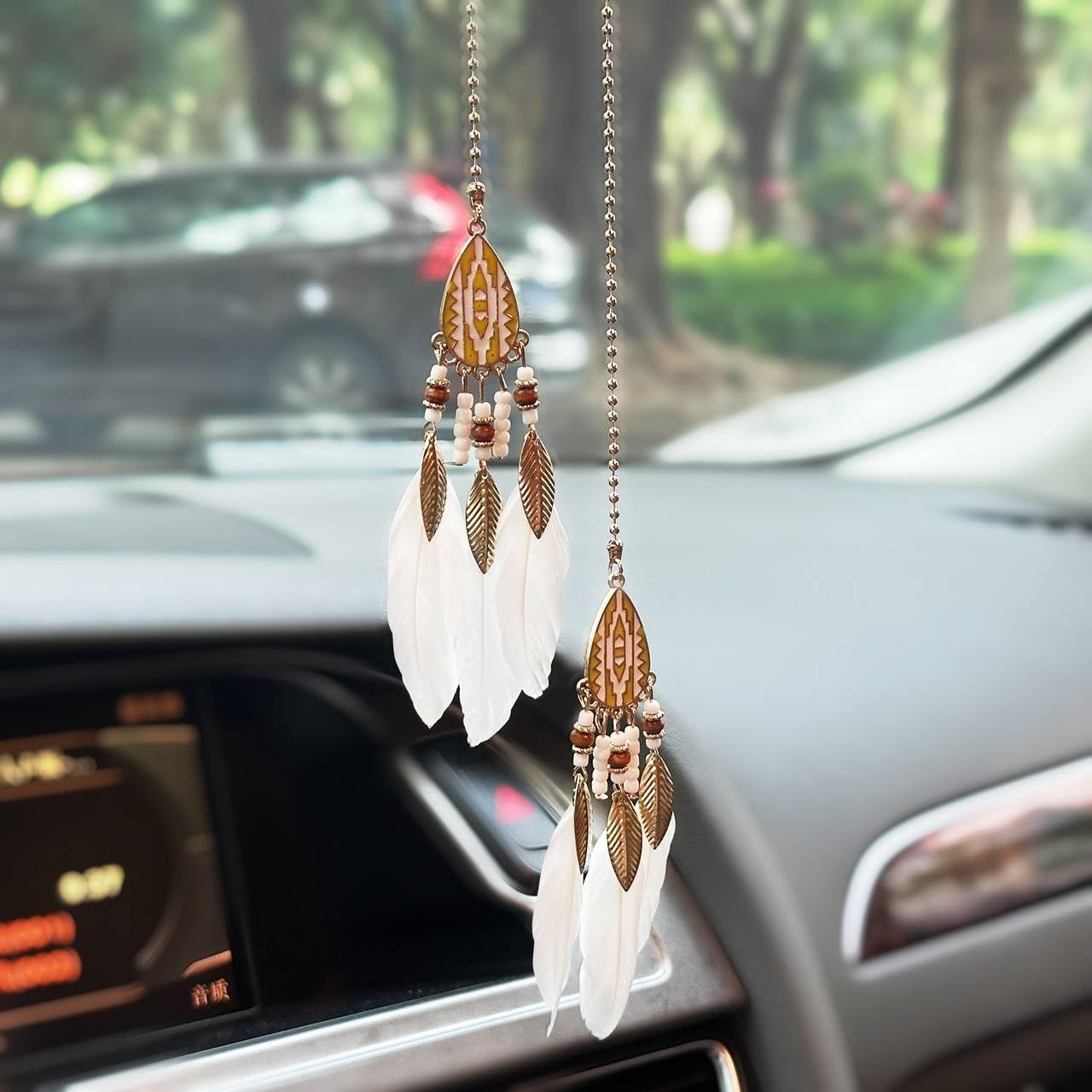Boho Dream Catcher Car Ornament - White