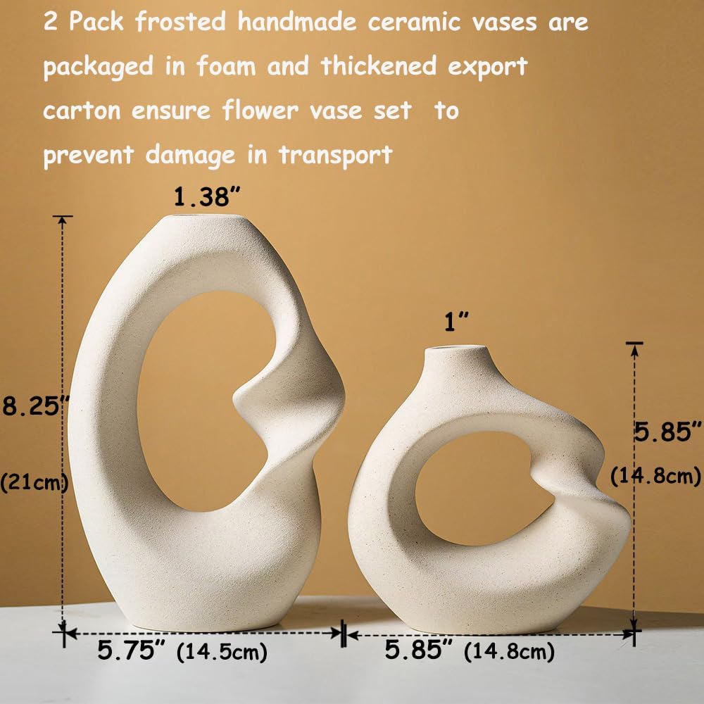 Modern White Ceramic Vase Set of 2 for Home Decor