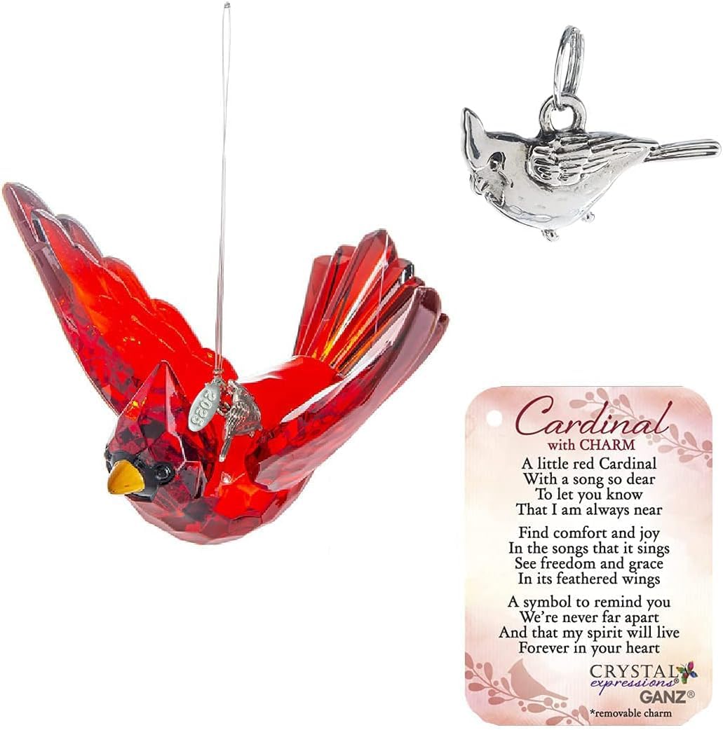 Flying Cardinal Memorial Ornament Red Bird Window Suncatcher with 2025 Hangtag and Suction Cup
