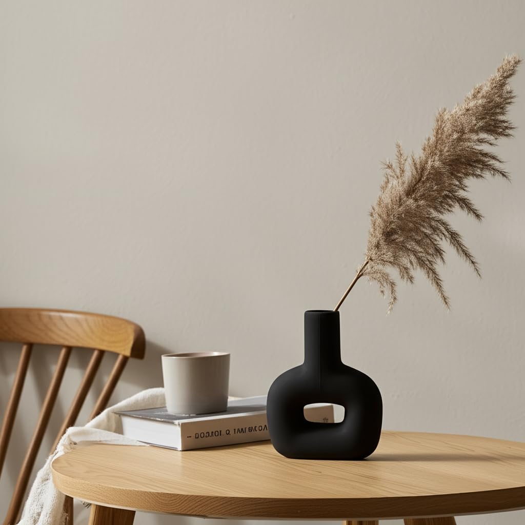 Sagebrook Home Modern Stoneware Vase - Matte Black 8 Inch