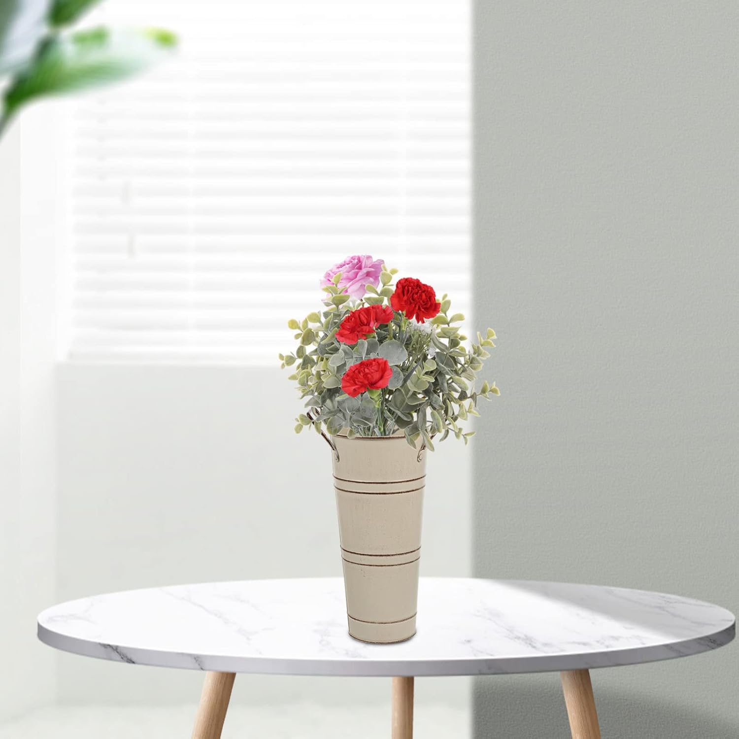 Beavorty Metal Flower Vase Shabby Chic Decorative Bucket with Handles