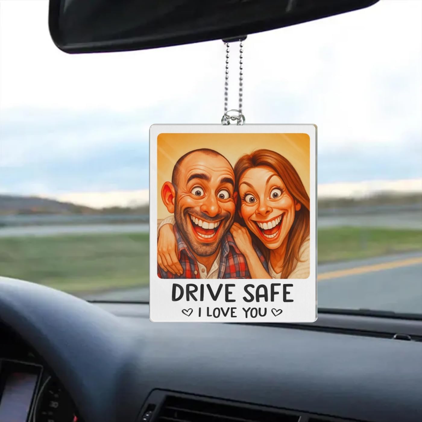 Drive Safe I Love You Custom Photo Caricature Acrylic Car Ornament