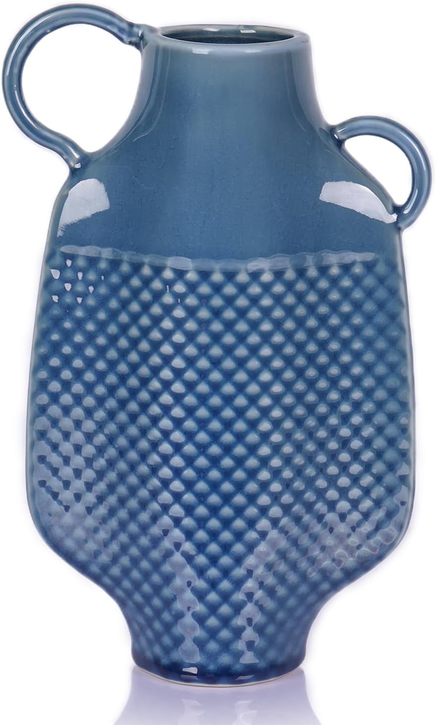 Blue Ceramic Vase with 2 Handles for Home Decor