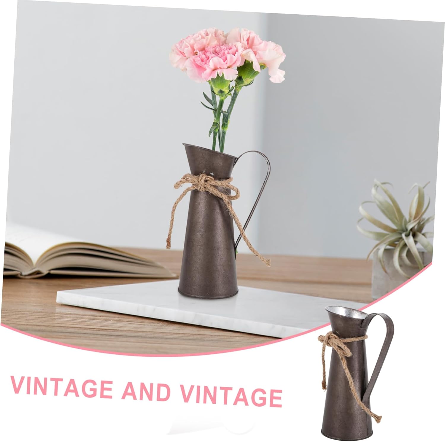VINTORKY Metal Flower Container Vintage Pitcher Vase