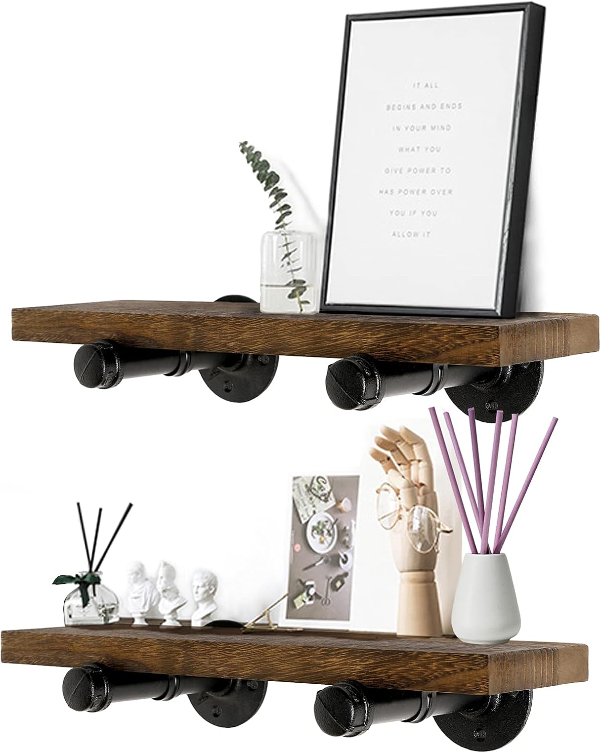 Home TZH Wall Floating Shelves Set of 4 Rustic Wood Storage Shelf